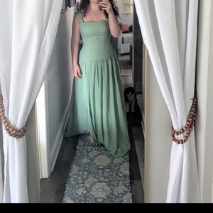 Sage Green Square-Neck Assymetrical Drop Waist Maxi Dress Size 12